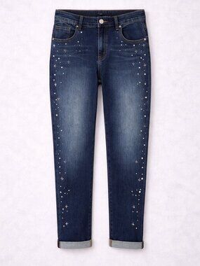Chico’s Women's Pearl Embellished Girlfriend Cropped Jeans Size 0.5